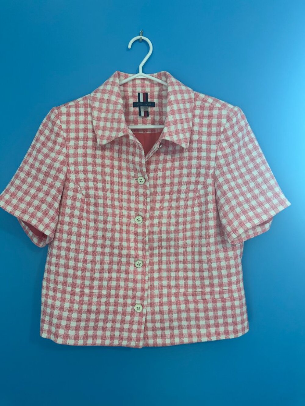 Tommy Hilfiger Pink and White Gingham Short Sleeve Blazer - Picture 3 of 4